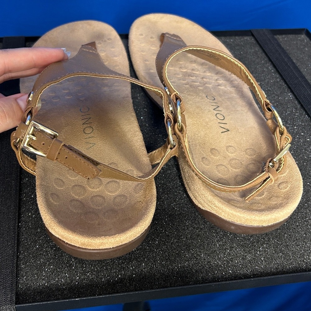 Vionic Women Brown Kirra Backstrap Tan Leather Thong Sandal Sz 7 Cushion Comfort - Picture 12 of 12